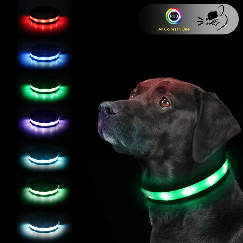 yacig Light Up Dog Collars,Safety LED Dog Collars USB Rechargeable 7 Changing Colors Glow in The Dark Dog Walking Light,Neon Adjustable Safety Buckle Lighted Dog Collar for Small/Medium/Large Dogs, XL Size - Image 1